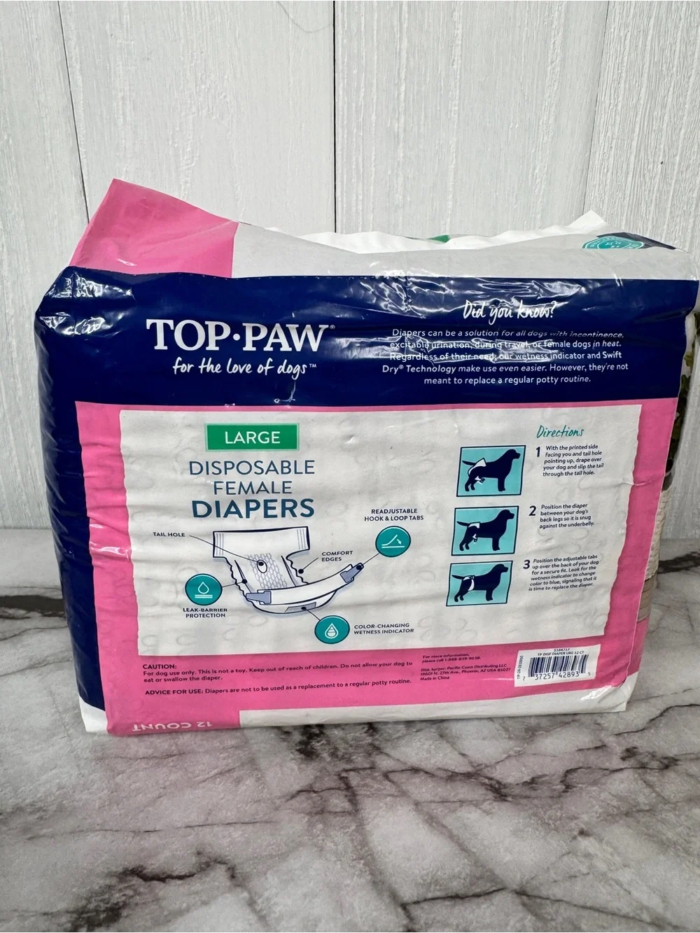 Top Paw Large Disposable Female Dog Diapers - Pink 12ct